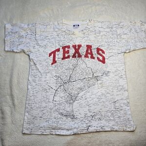 Vintage Texas Road Map T Shirt Mens Medium White AOP All Over Print Made In USA